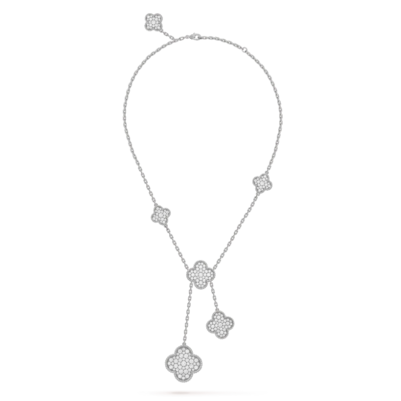 [Windsor Jewelry]CLOVER 5 MOTIFS SILVER DIAMONDS NECKLACE