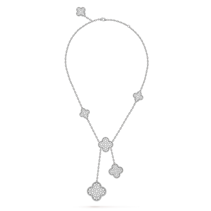 [Windsor Jewelry]CLOVER 5 MOTIFS SILVER DIAMONDS NECKLACE