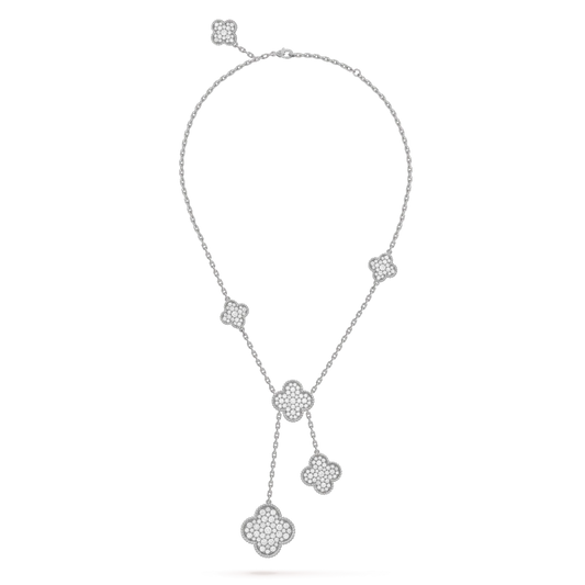 [Windsor Jewelry]CLOVER 5 MOTIFS SILVER DIAMONDS NECKLACE