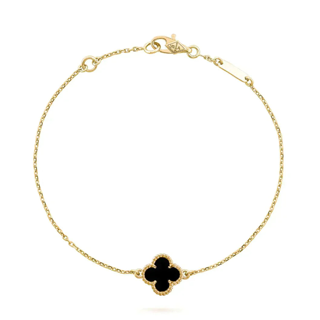 [Windsor Jewelry]CLOVER ONYX SINGLE FLOWER BRACELET