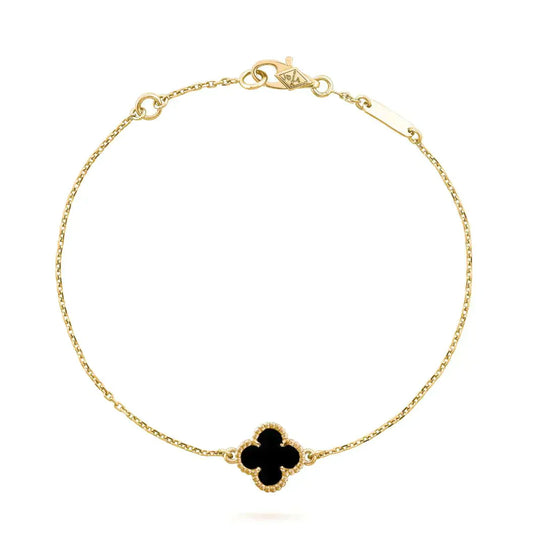 [Windsor Jewelry]CLOVER ONYX SINGLE FLOWER BRACELET