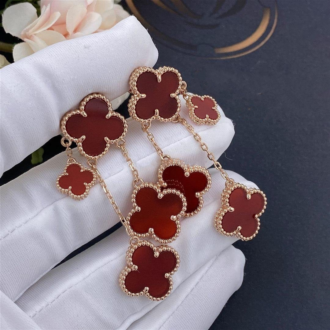 [Windsor Jewelry]CLOVER EARRINGS CARNELIAN 4 MOTIFS PINK GOLD