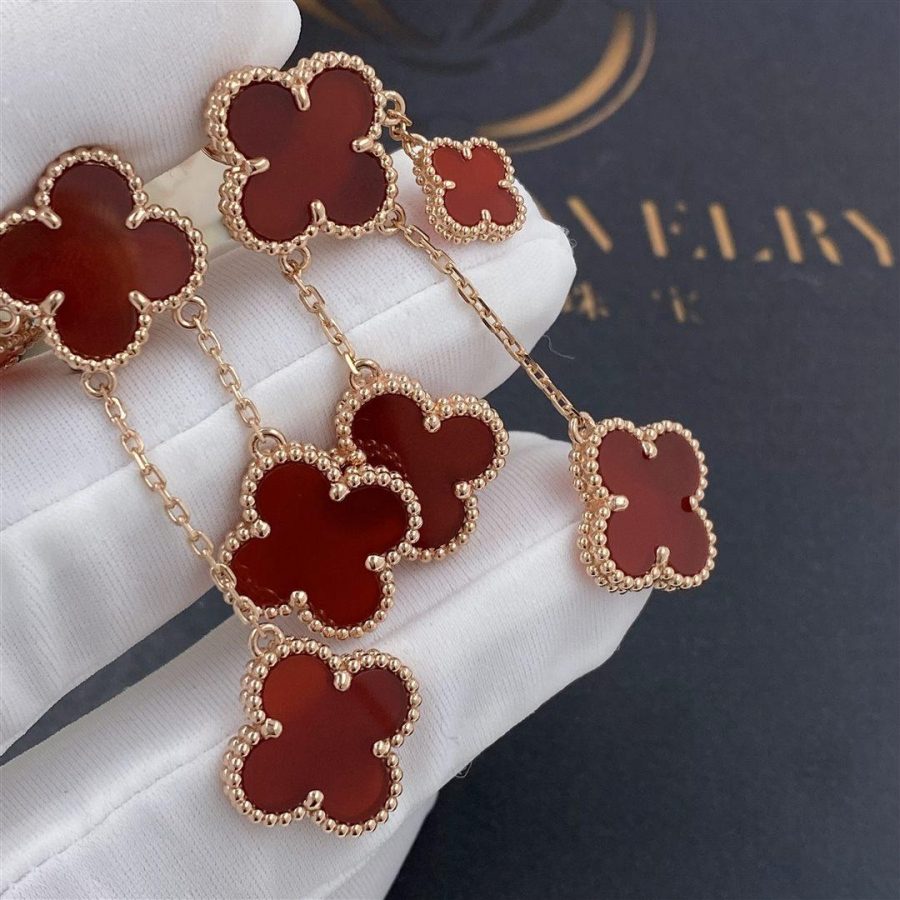 [Windsor Jewelry]CLOVER EARRINGS CARNELIAN 4 MOTIFS PINK GOLD