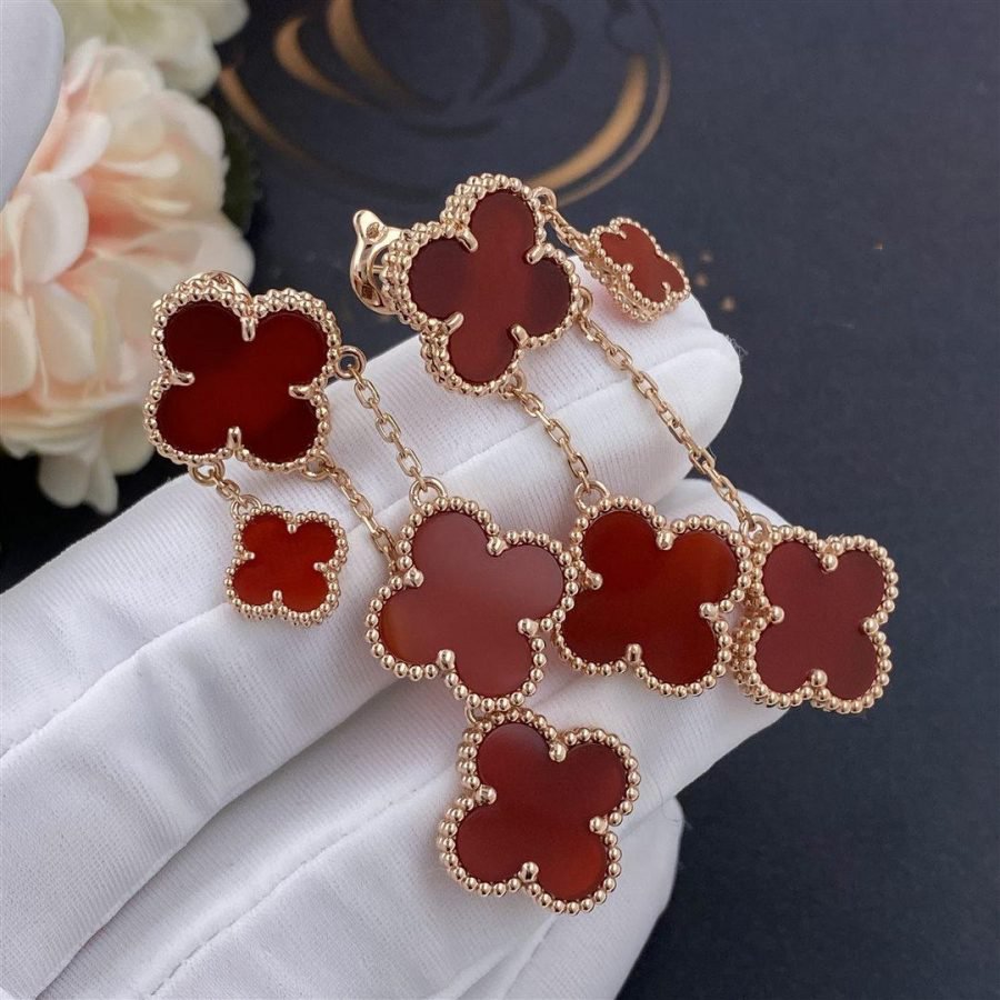 [Windsor Jewelry]CLOVER EARRINGS CARNELIAN 4 MOTIFS PINK GOLD