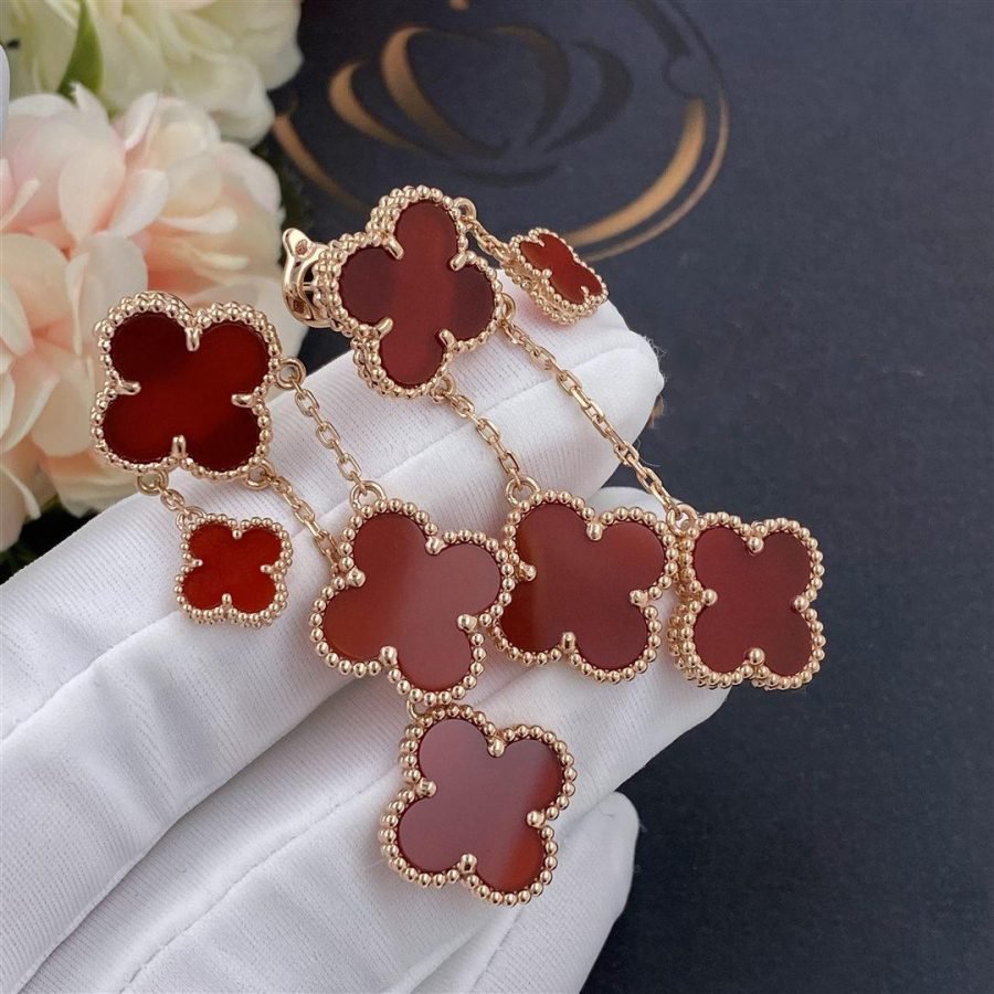 [Windsor Jewelry]CLOVER EARRINGS CARNELIAN 4 MOTIFS PINK GOLD