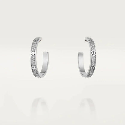 [Windsor Jewelry]LOVE DIAMOND SILVER HOOP EARRINGS