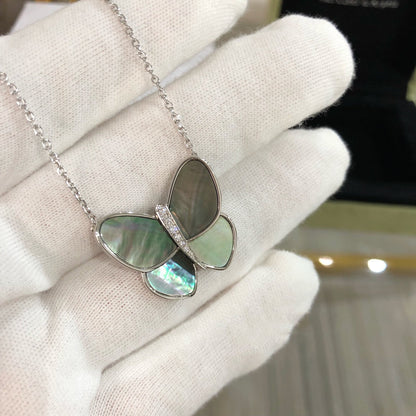 [Windsor Jewelry]LARGE BUTTERFLY SILVER PENDANT DIAMOND NECKLACE