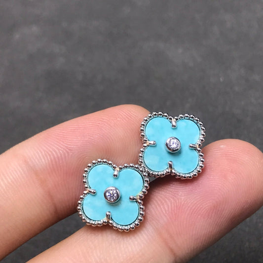 [Windsor Jewelry]CLOVER 1 DIAMOND BLUE SKY SILVER EARRINGS