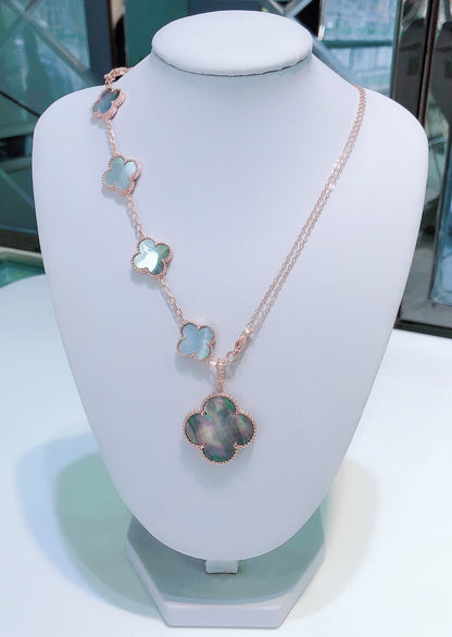 [Windsor Jewelry]COMBINED BRACELET 5 MOTIFS AND NECKLACE DARK MOP ROSE GOLD