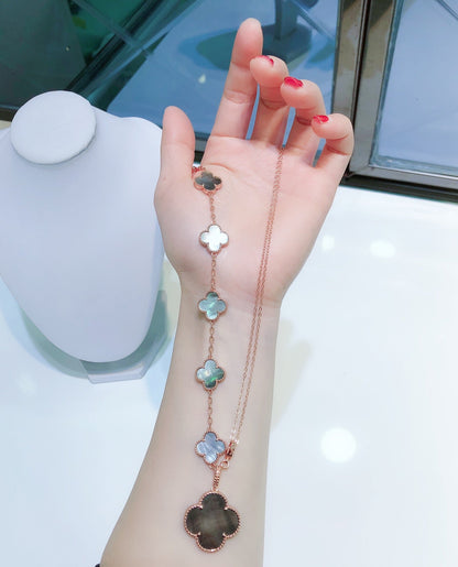 [Windsor Jewelry]COMBINED BRACELET 5 MOTIFS AND NECKLACE DARK MOP ROSE GOLD
