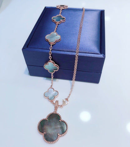 [Windsor Jewelry]COMBINED BRACELET 5 MOTIFS AND NECKLACE DARK MOP ROSE GOLD