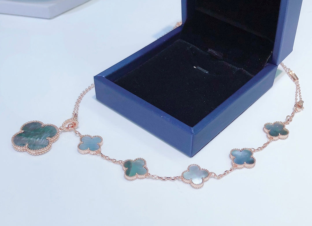 [Windsor Jewelry]COMBINED BRACELET 5 MOTIFS AND NECKLACE DARK MOP ROSE GOLD