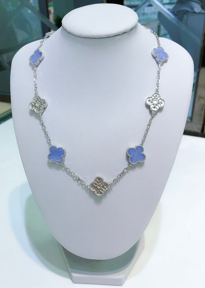 [Windsor Jewelry]CLOVER 10 MOTIFS CHALCEDONY DIAMONDS SILVER NECKLACE