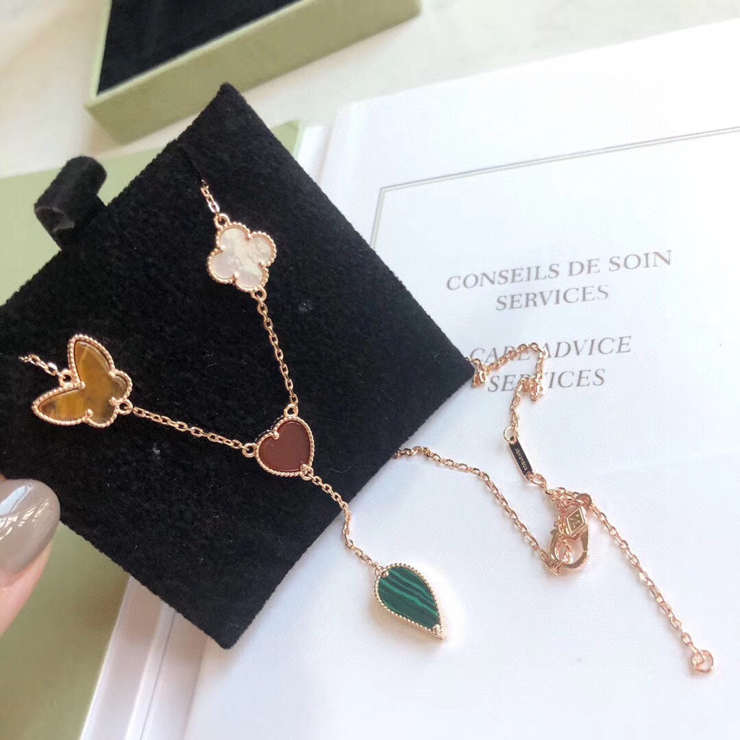 [Windsor Jewelry]LUCKY SPRING 4 MOTIFS ROSE GOLD NECKLACE