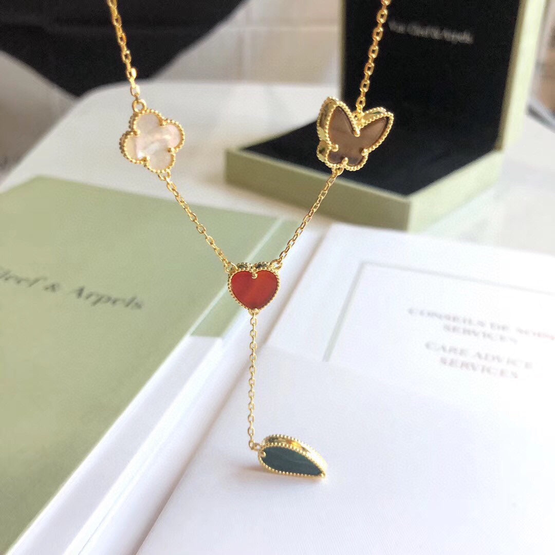 [Windsor Jewelry]LUCKY SPRING 4 MOTIFS ROSE GOLD NECKLACE