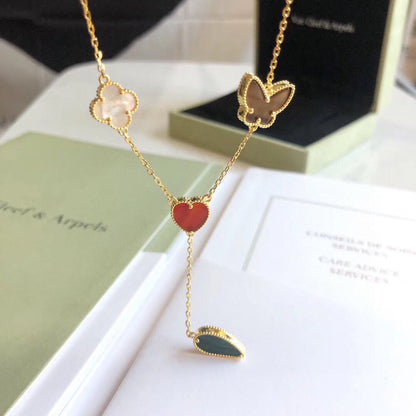 [Windsor Jewelry]LUCKY SPRING 4 MOTIFS ROSE GOLD NECKLACE