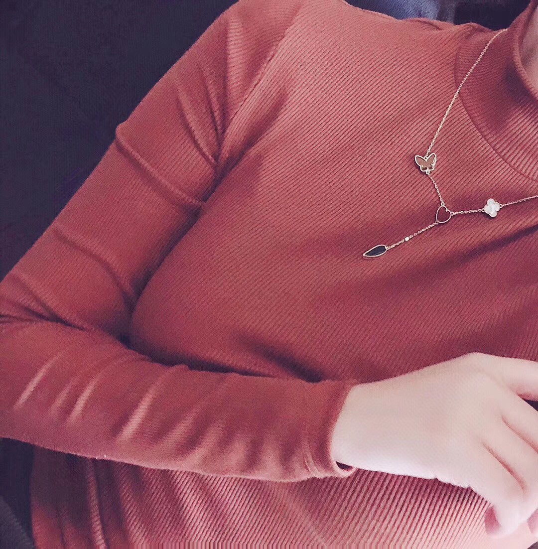 [Windsor Jewelry]LUCKY SPRING 4 MOTIFS ROSE GOLD NECKLACE