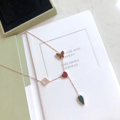 [Windsor Jewelry]LUCKY SPRING 4 MOTIFS ROSE GOLD NECKLACE