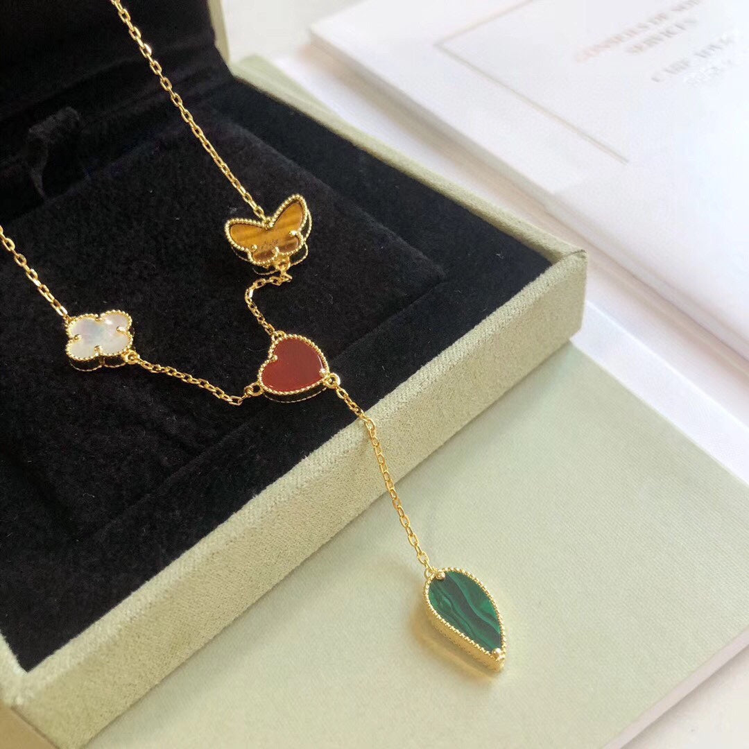 [Windsor Jewelry]LUCKY SPRING 4 MOTIFS ROSE GOLD NECKLACE