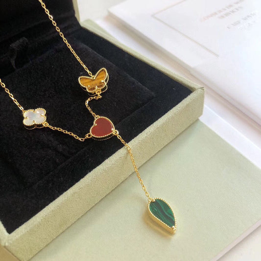 [Windsor Jewelry]LUCKY SPRING 4 MOTIFS ROSE GOLD NECKLACE