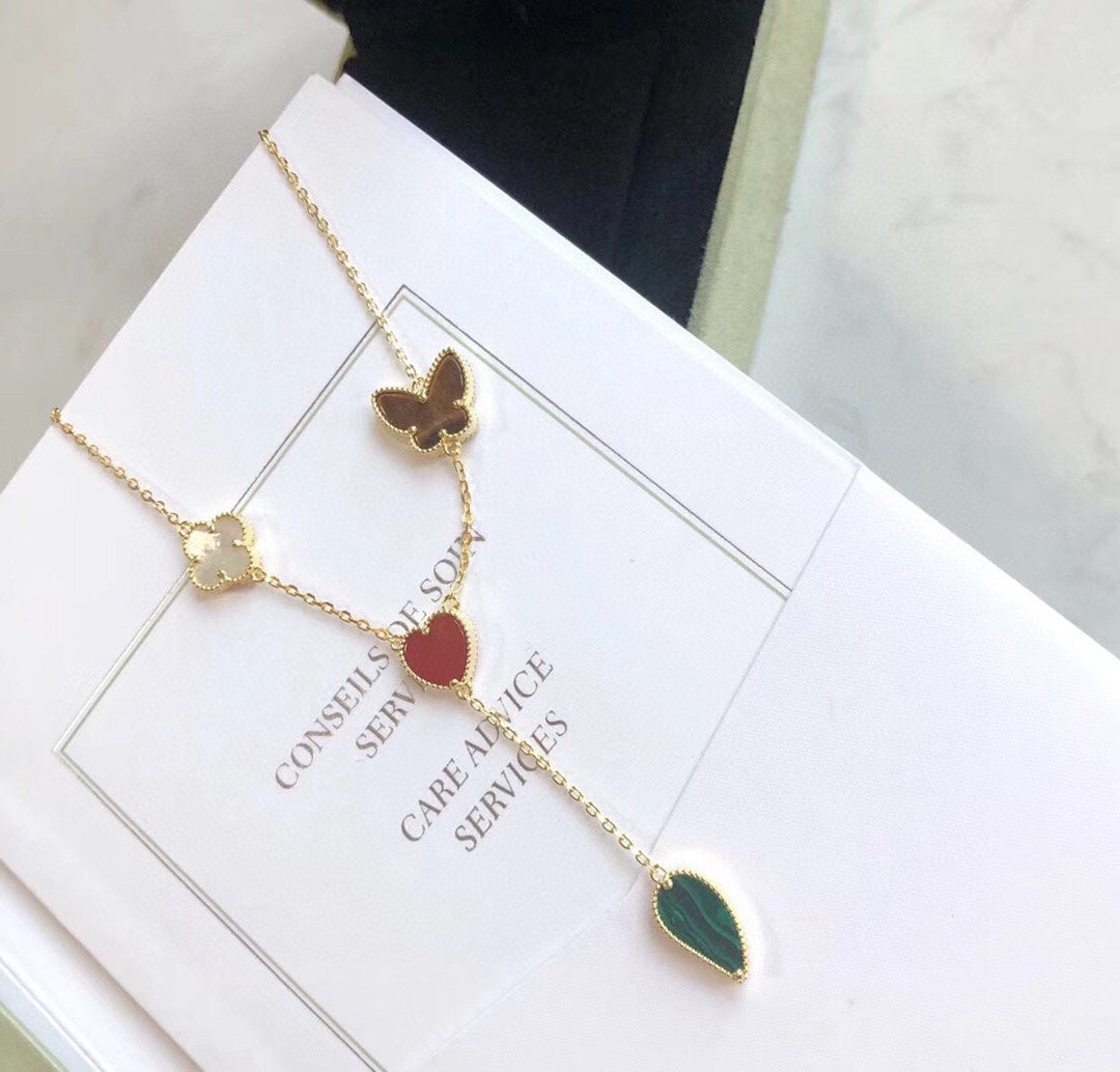 [Windsor Jewelry]LUCKY SPRING 4 MOTIFS ROSE GOLD NECKLACE