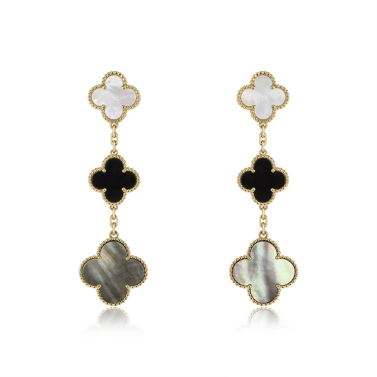 [Windsor Jewelry]CLOVER EARRINGS GOLD ONYX MOP 3 MOTIF