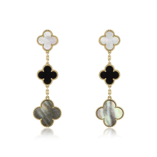 [Windsor Jewelry]CLOVER EARRINGS GOLD ONYX MOP 3 MOTIF