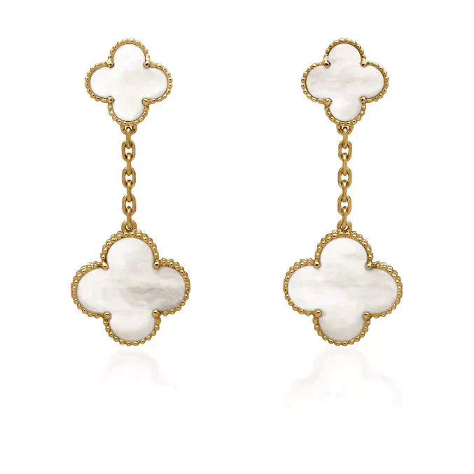 [Windsor Jewelry]CLOVER 2 MOTIF WHITE MOP EARRINGS