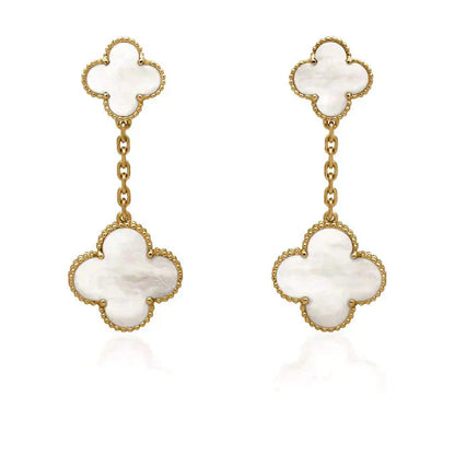 [Windsor Jewelry]CLOVER 2 MOTIF WHITE MOP EARRINGS