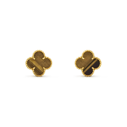 [Windsor Jewelry]CLOVER MEDIUM 1 MOTIFS TIGER EYE EARRINGS