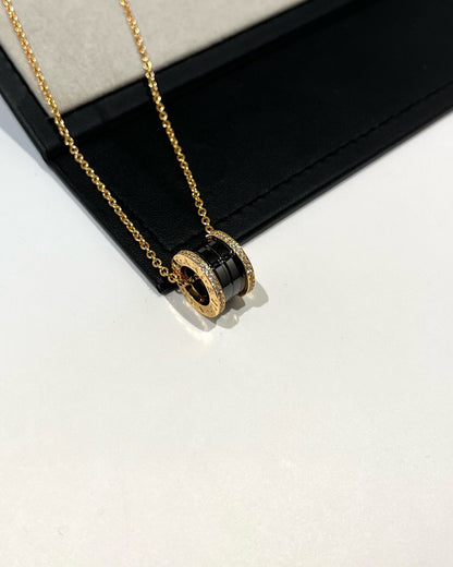 [Windsor Jewelry]ZERO 1 BLACK CERAMIC DIAMOND PINK GOLD NECKLACE
