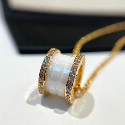 [Windsor Jewelry]ZERO 1 WHITE CERAMIC DIAMOND PINK GOLD NECKLACE