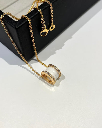 [Windsor Jewelry]ZERO 1 WHITE CERAMIC DIAMOND PINK GOLD NECKLACE